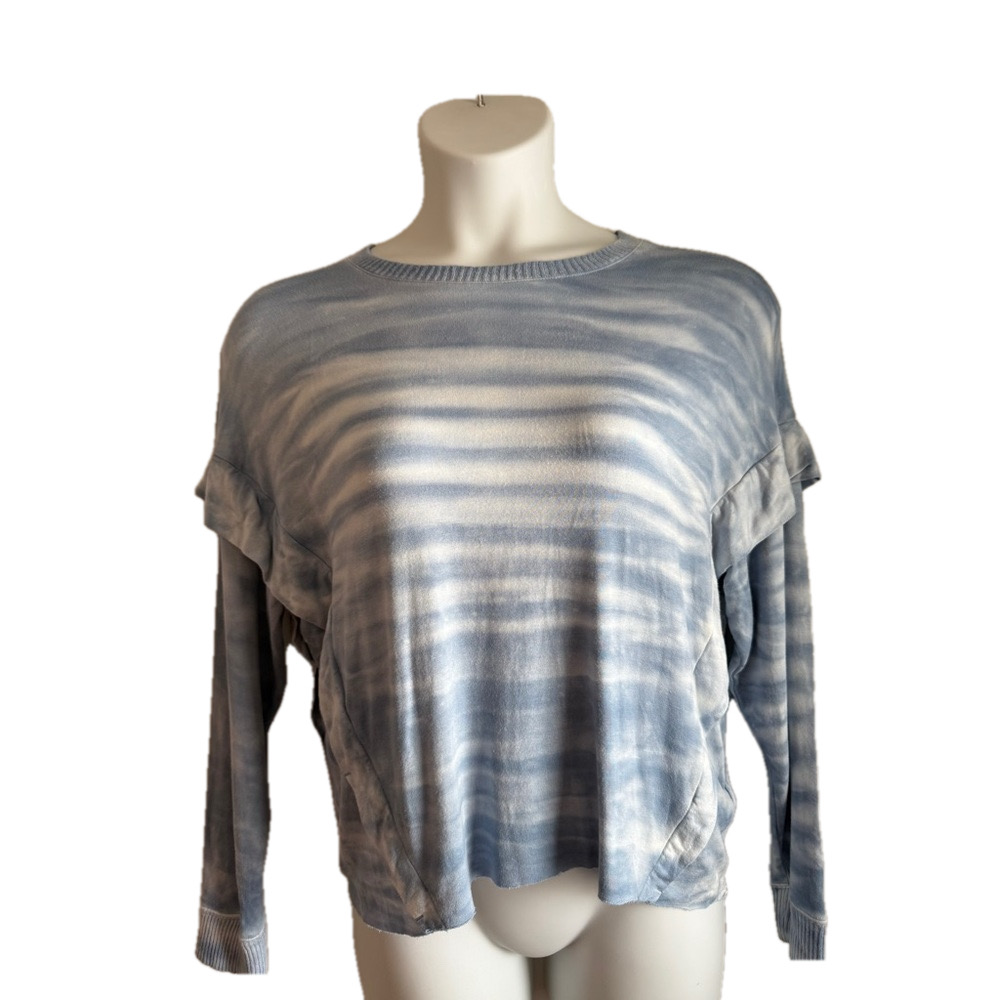 Splendid Stevie Overlay Blue White Tie Dye Raw Hem Sweatshirt SKU0559